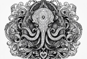 Long sleeve. Lovecraftian creature, protecting a heart. tattoo idea