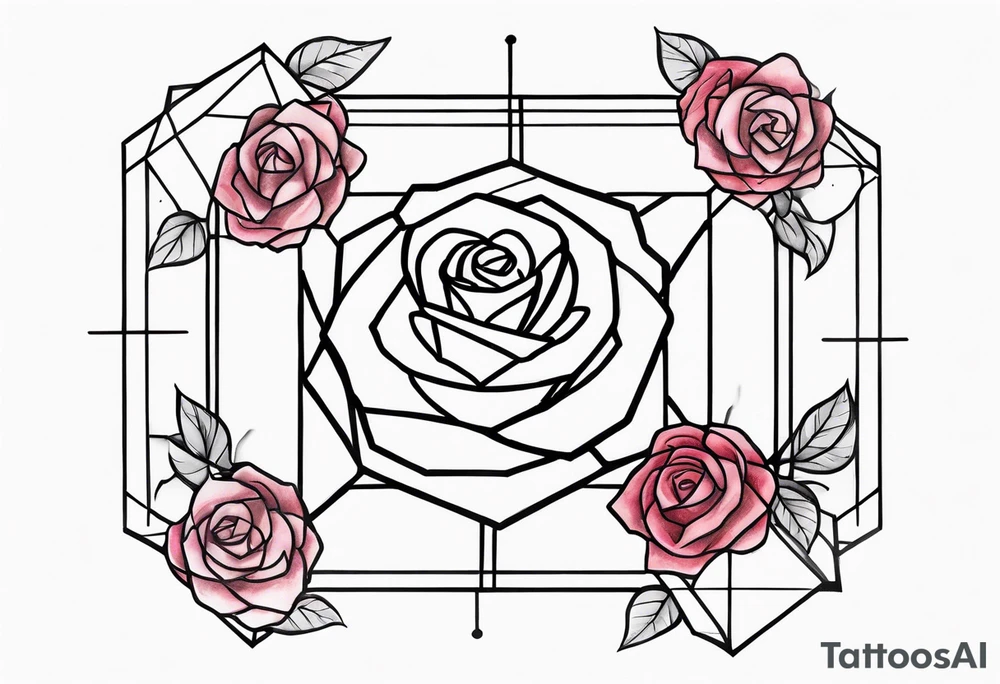 Tesseract with big roses and small stars tattoo idea