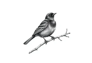 male eurasian blackbird sitting on a branch tattoo idea