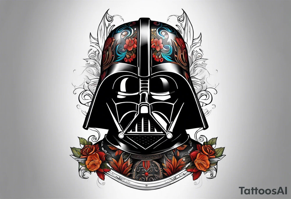 Burnt darth vader helmet with a gladiator tattoo idea