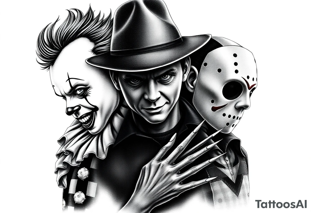 Pennywise, Freddy Krueger, Michael Meyers, and jason voorhees tattoo idea