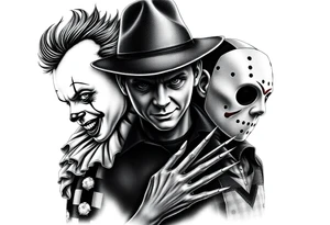 Pennywise, Freddy Krueger, Michael Meyers, and jason voorhees tattoo idea