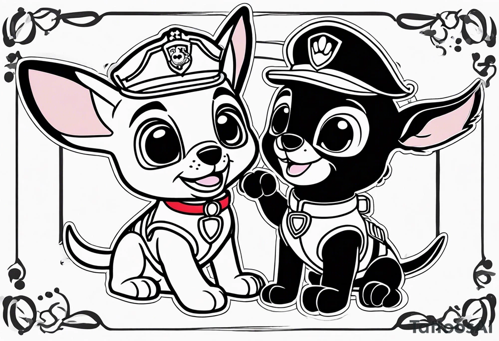 stitch high five wi
th paw patrol tattoo idea