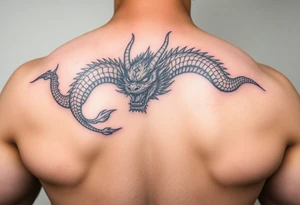 Tatuaje en espalda completa de la cabeza de un dragón demonio japones tattoo idea