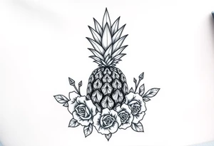 powerful pineapple with a crown,and diamonds and roses tattoo idea