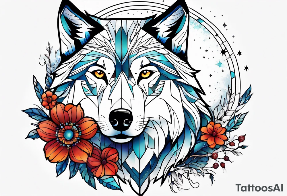 Constellation, animal wolf snow , géométric , flower tattoo idea