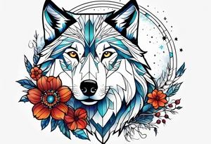 Constellation, animal wolf snow , géométric , flower tattoo idea