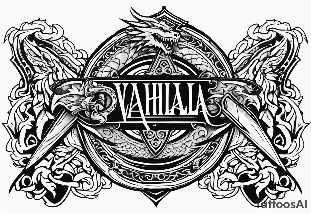 Valhalla sword shield dragon axe tattoo idea