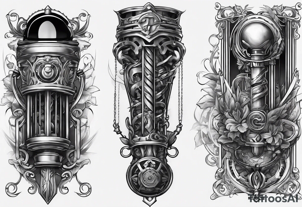 Broken suspension components inside human leg tattoo idea