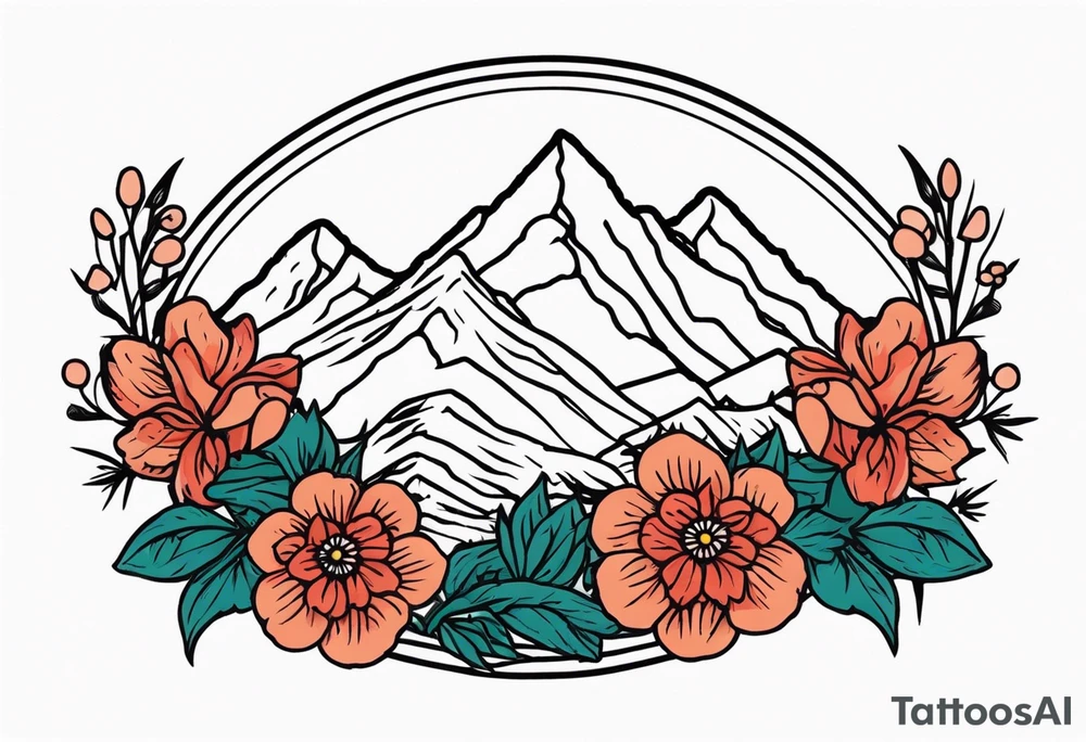 mountains
old school vintage simple traditional design with vintage flowers surrounding
bold color simple tattoo idea