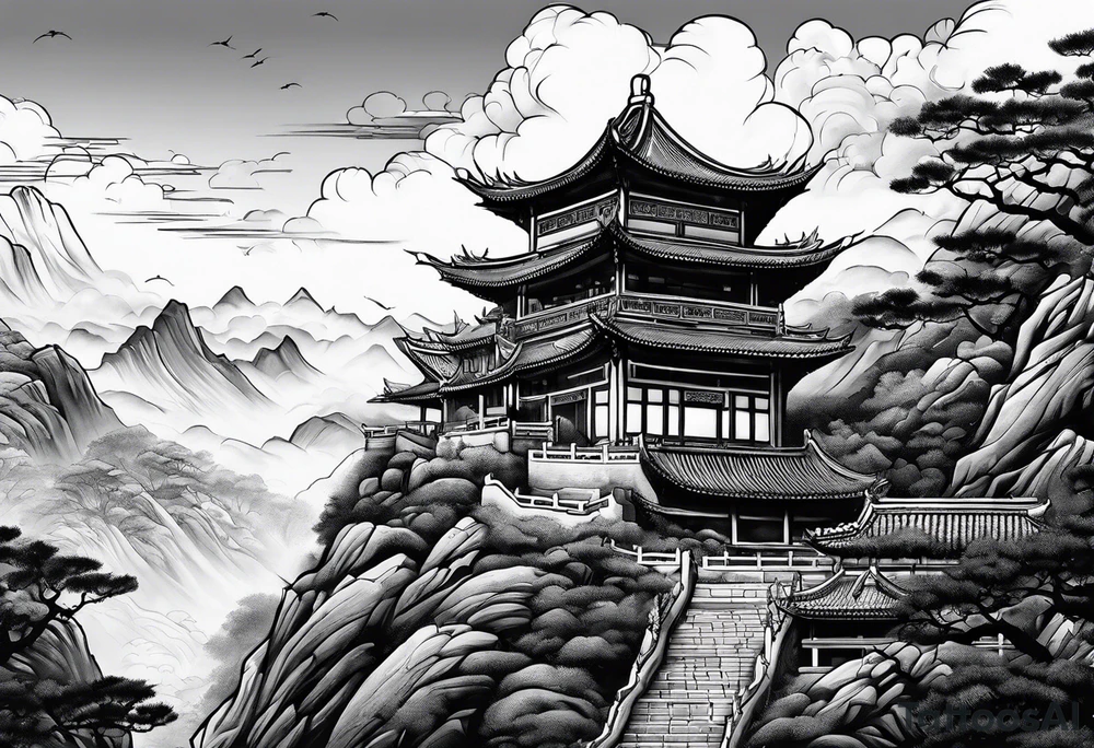 Chinese wall, realistic,chinese art, sky tattoo idea