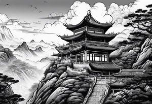 Chinese wall, realistic,chinese art, sky tattoo idea