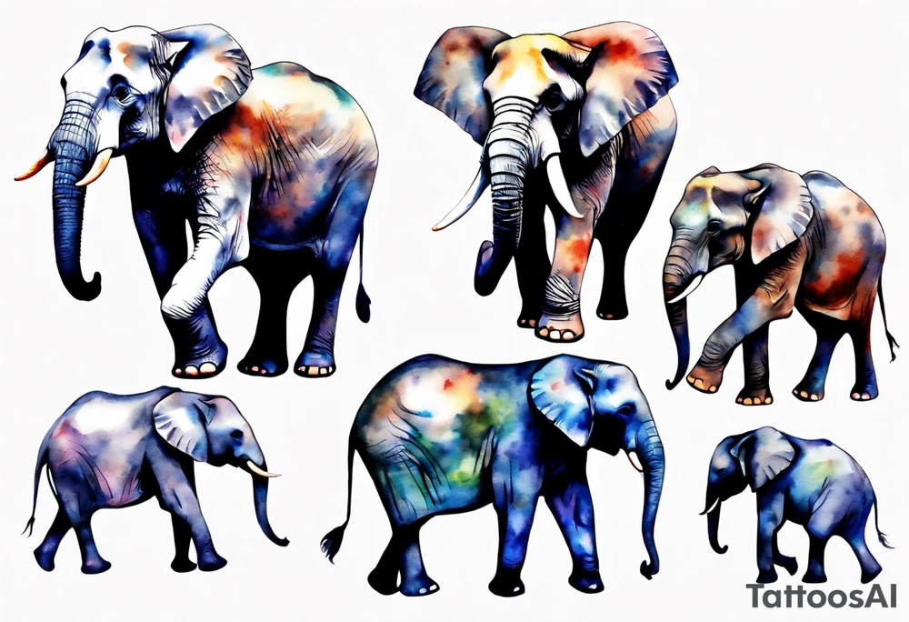 Family of elephants walking tattoo idea