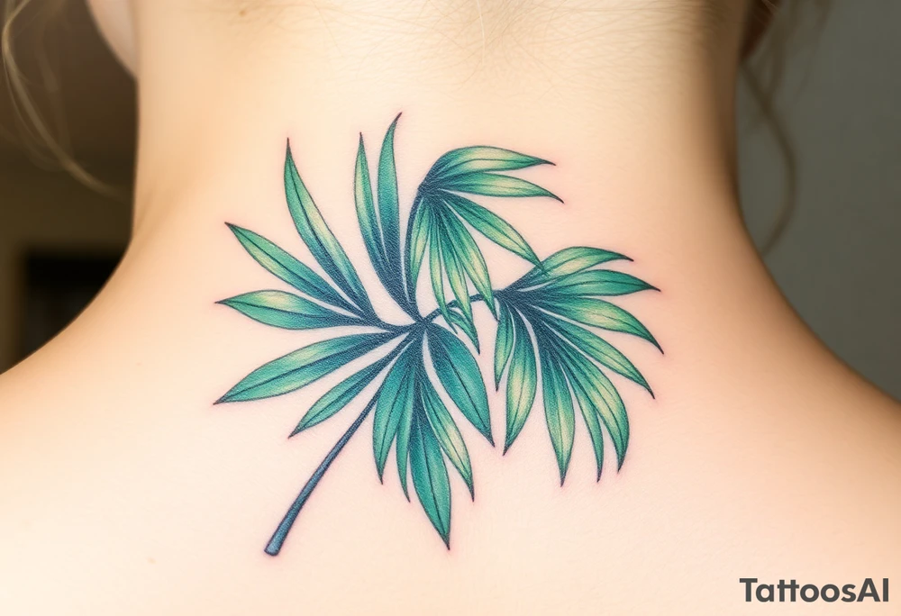 realistic large movement woven palm leaves tattoo idea