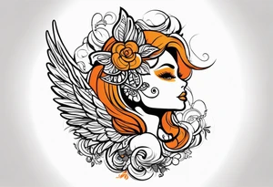 Angel masquerade face black and orange tattoo idea