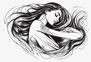 abstract woman laying with her back facing the front and her hair flowing tattoo idea