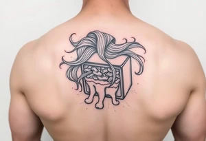 A melting lunchbox with long flowing hair tattoo idea