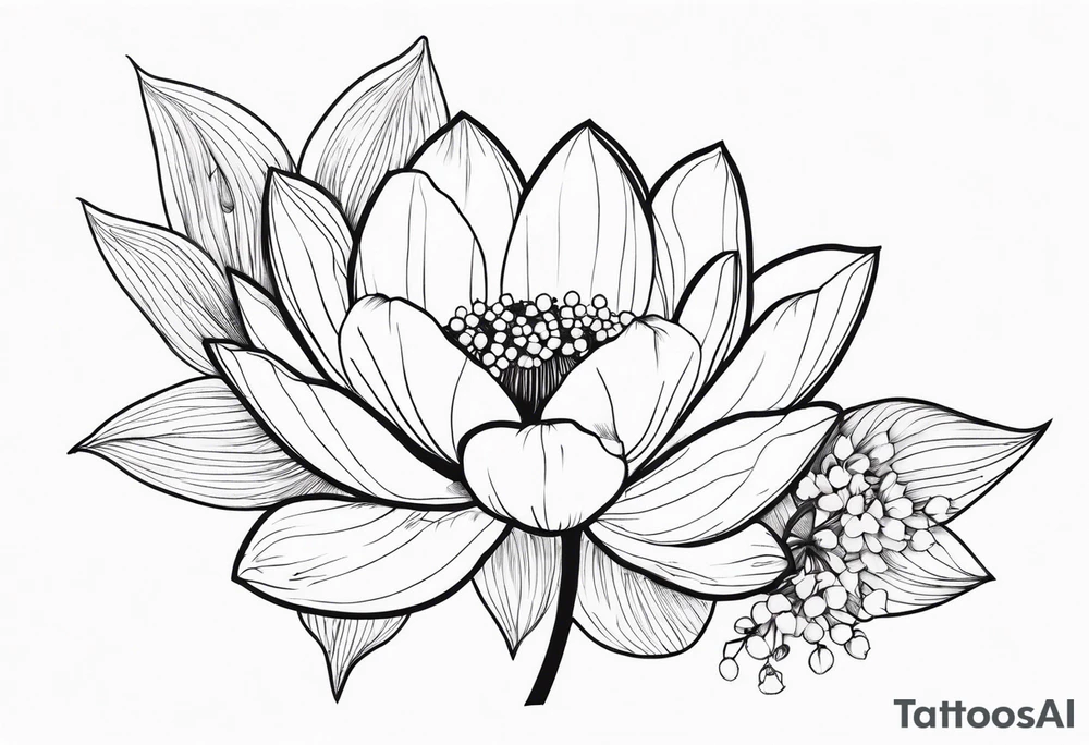 Thin line lotus dogwood lily of the valley and peony tattoo idea