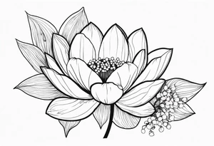 Thin line lotus dogwood lily of the valley and peony tattoo idea
