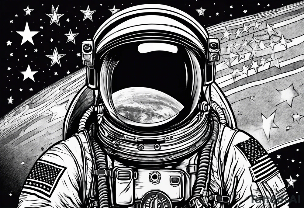 Astronaut wearing a peace flag tattoo idea