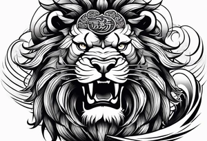 samurai lion with big wave on background for arm tattoo idea