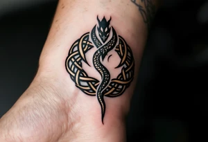 Ouroboros in Celtic Style (Snake Eating Tail)
Circular snake made of knots devouring its tail, symbolizing eternity. Inked in dark green and oxidized bronze. tattoo idea