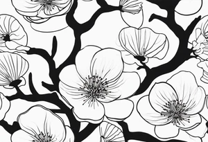 2 mimoma tree blossoms floating with bivalve shells mixed in creating movement tattoo idea