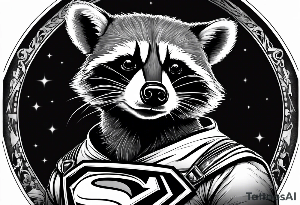 raccoon wearing a Superman t-shirt tattoo idea