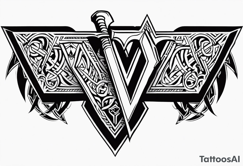 Valhalla sword shield axe Valknut fog tattoo idea