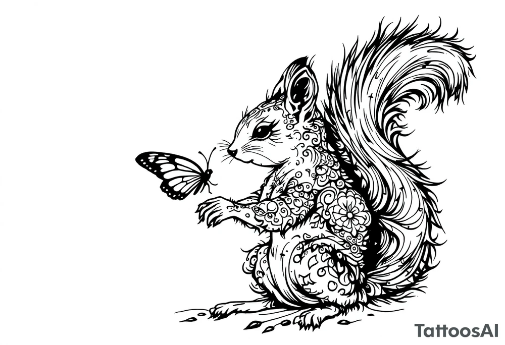 A squirrel holding a butterfly tattoo idea