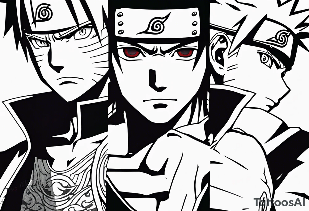 Naruto, sasuke, luffy, zoro, natzu, laxus tattoo idea