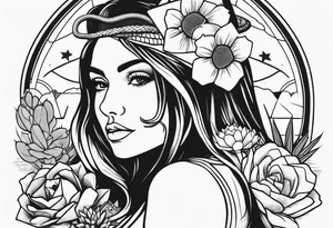 womens western sticker tattoo sleeve with playing cards, snakes, and cactuses with flowers in the background tattoo idea