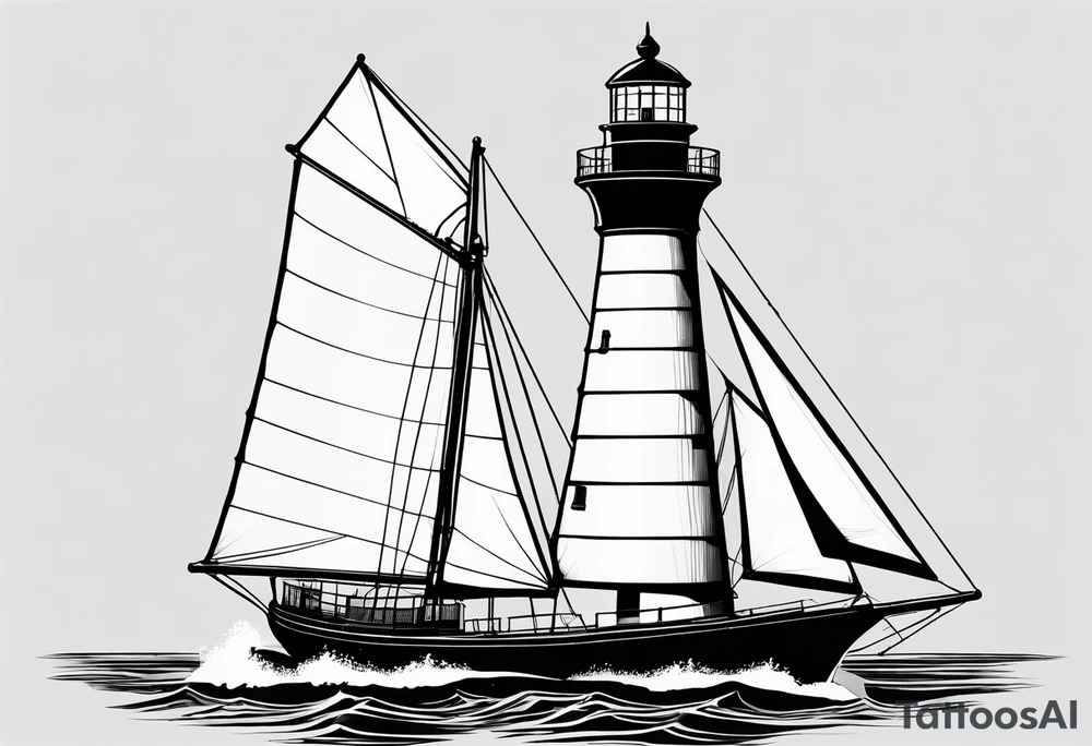 maritime lighthouse in a front view sailboat serving as a mast for a sail. tattoo idea