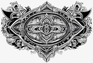 tramp stamp with the words “tramp stamp” with neotribal line art on either side tattoo idea