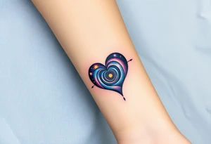 One fully depicted infinity symbol and heart made of swirling galaxy patterns at its end tattoo idea