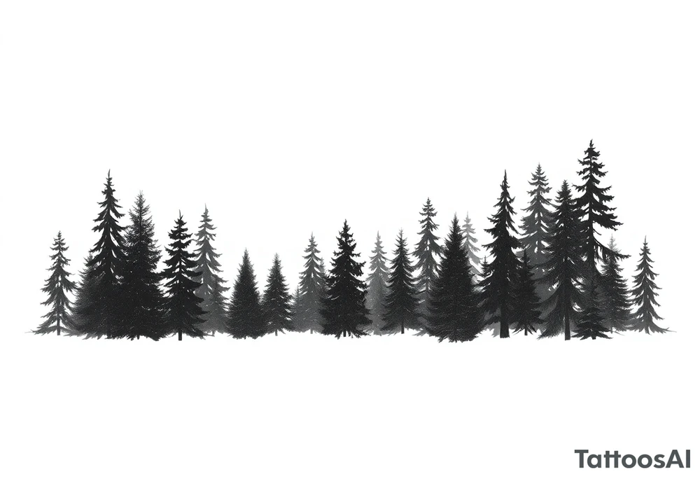 Coniferouse forest silhouette with black and gray trees tattoo idea Coniferouse forest silhouette with black and gray trees tattoo idea