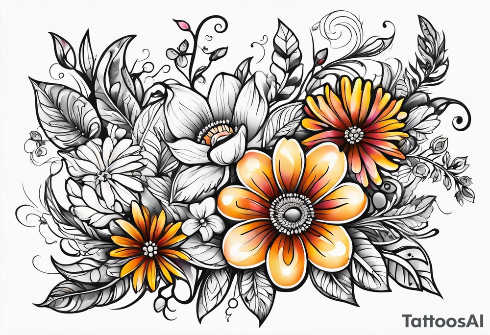 Paisley wild flowers tattoo idea