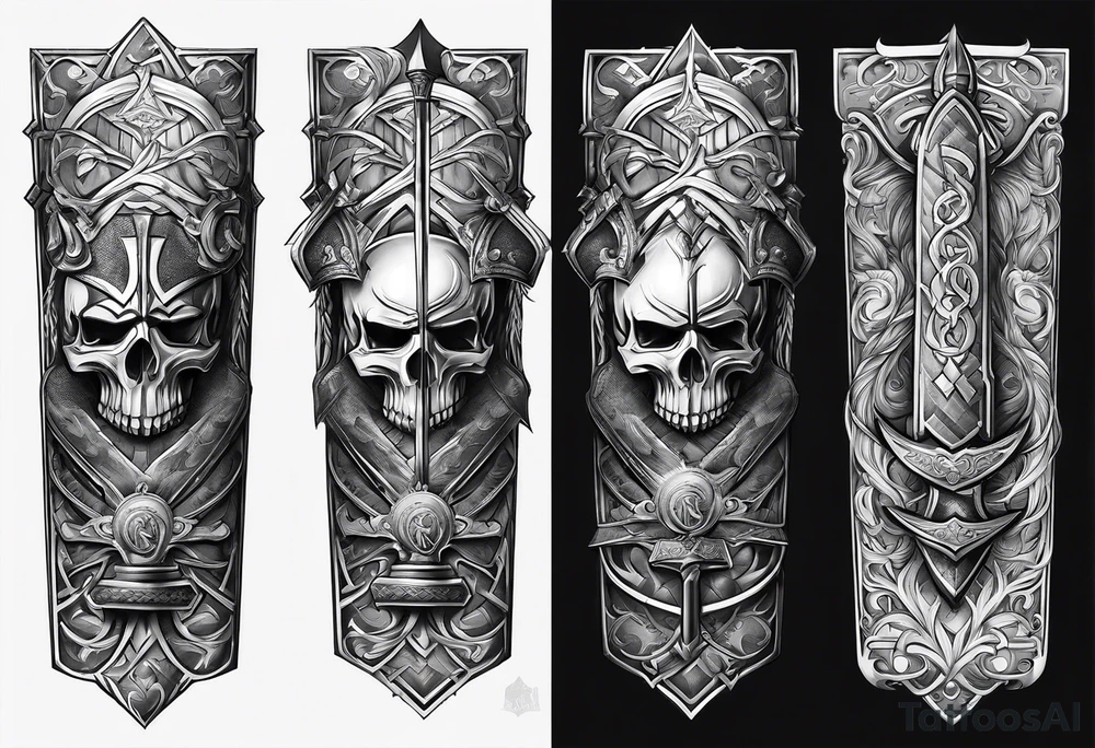 Valhalla steps sword shield axe tattoo idea