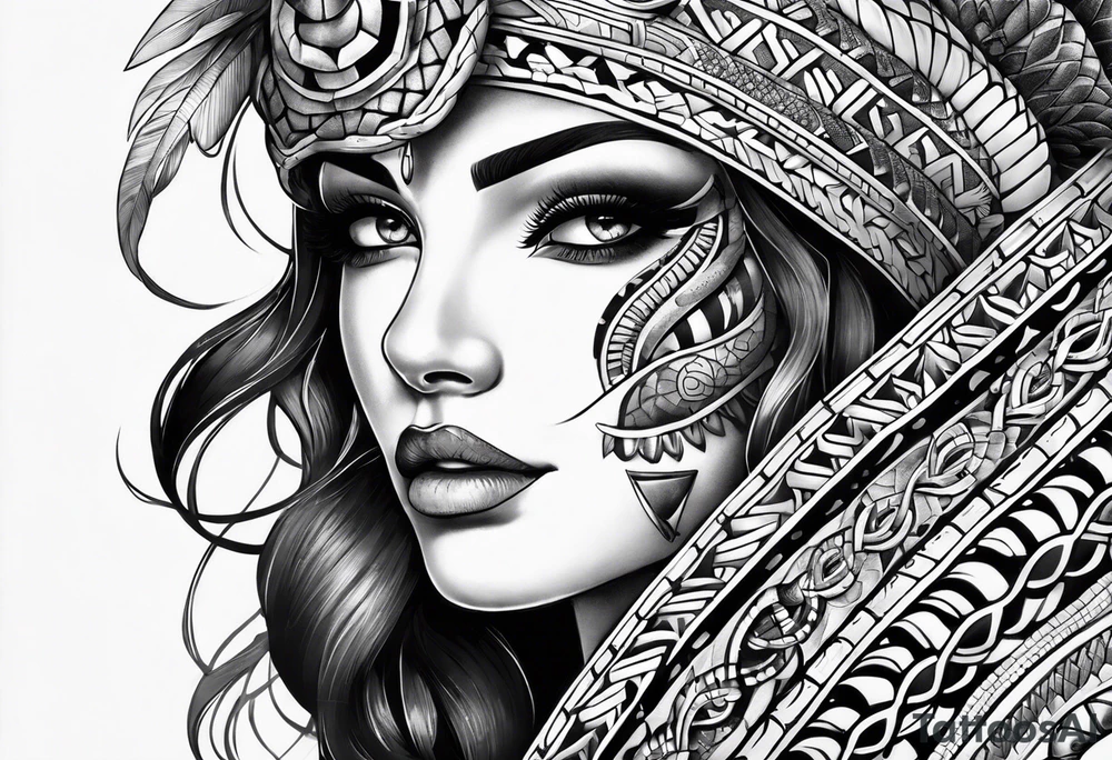 aztec snake sleeve tattoo idea