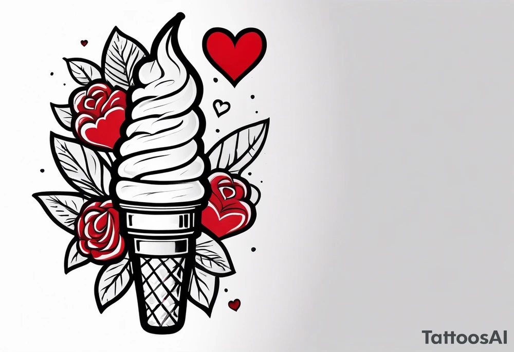 small ice cream cone with small red heart on it somewhere while representing Paris tattoo idea