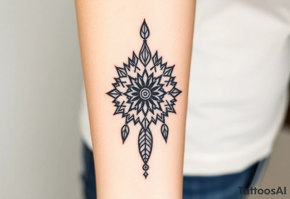 spiritual feather indian mandala shaman tattoo idea