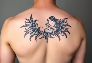 Mermaid in a lagoon sea star bra tattoo idea