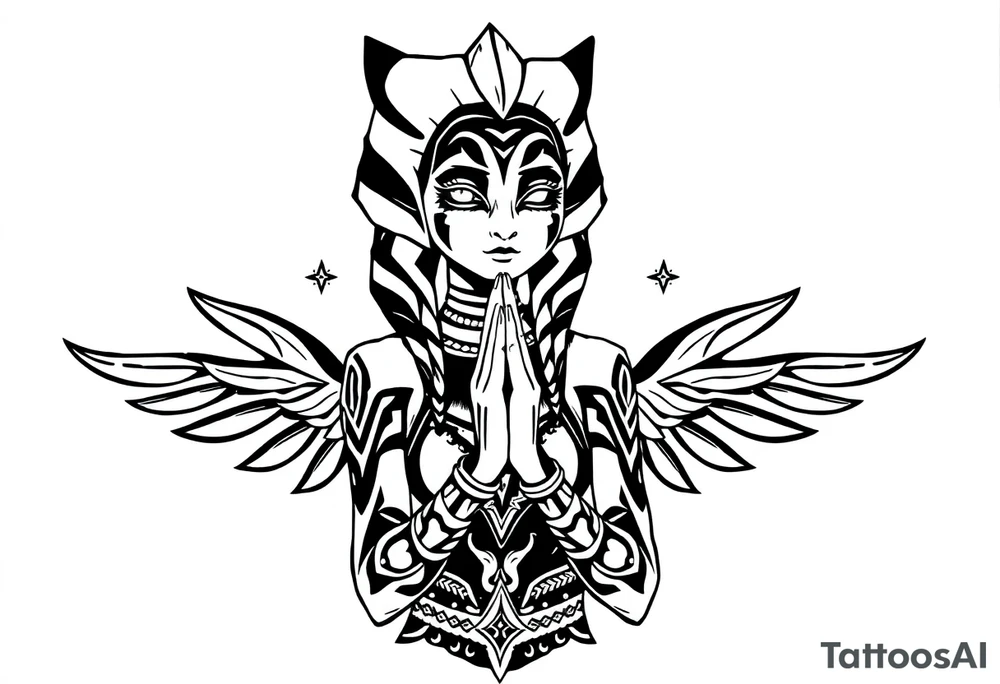 Ahsoka praying Chicano style tattoo idea
