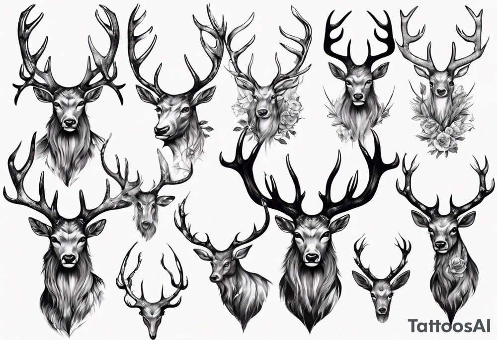 Majestic stag with exaggerated antlers tattoo idea