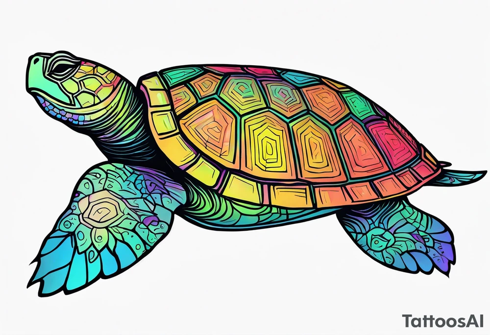tropical psychedelic turtle's back, top down view, as seen from above tattoo idea