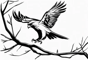 Hawk taking off from breaking branch tattoo idea