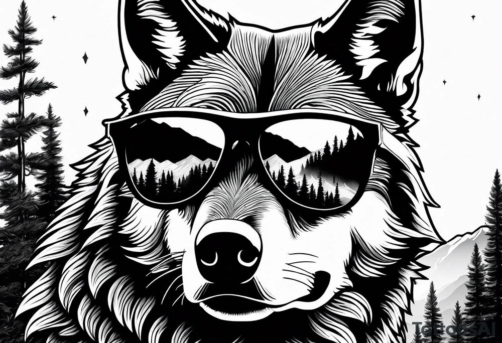 Badass wolf wearing sunglasses
Dark woods
Mountain peaks tattoo idea