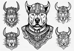 Pitbull wearing a viking helmet tattoo idea