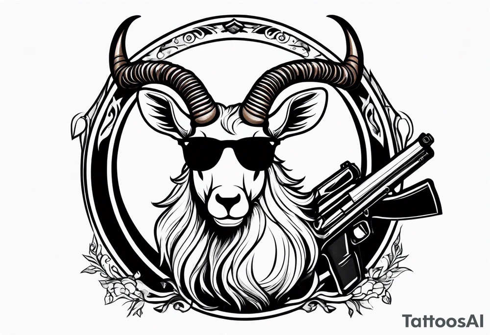 capricorn with sunglasses and shotgun tattoo idea