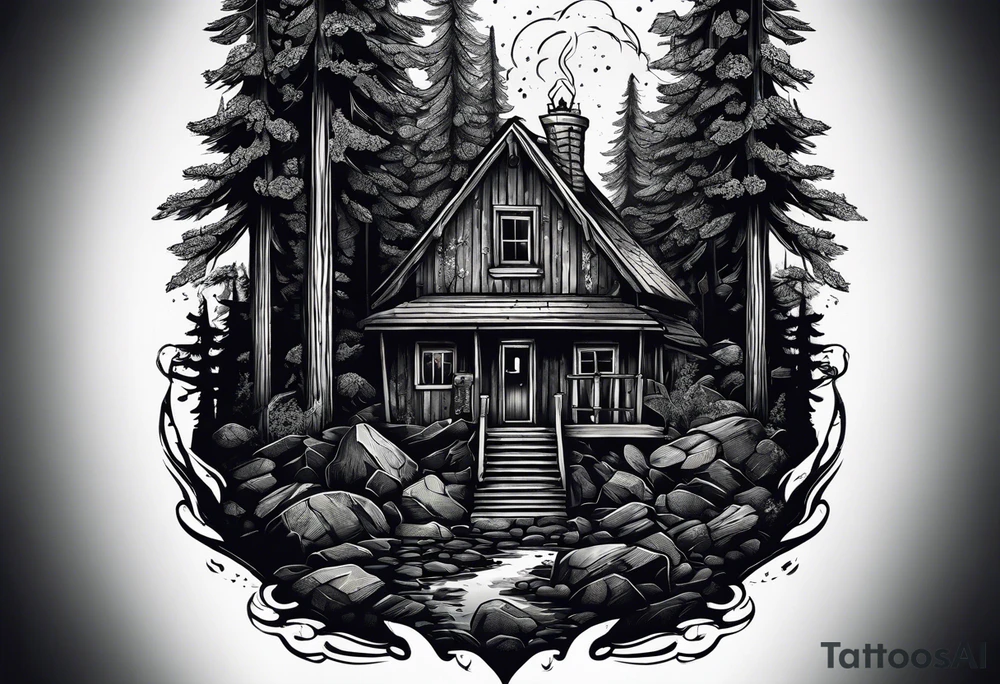 Mine with Miner in a dark forest tattoo idea